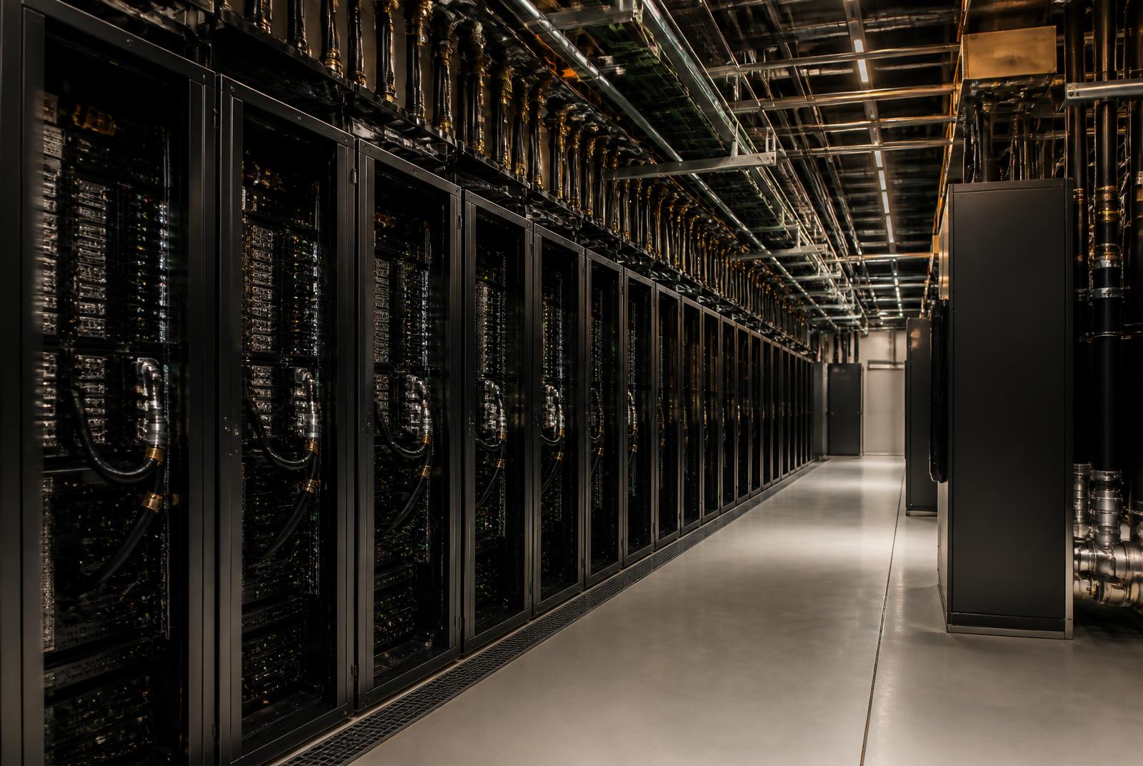 High-density liquid-cooled GPU infrastructure inside an AI factory
