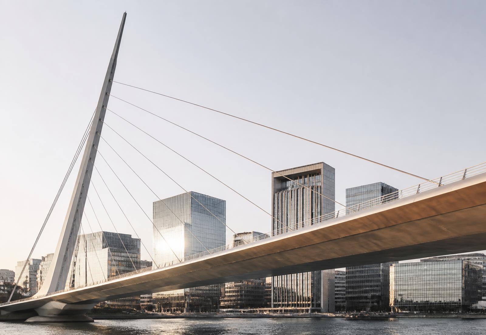 Modern bridge connecting an international financial district